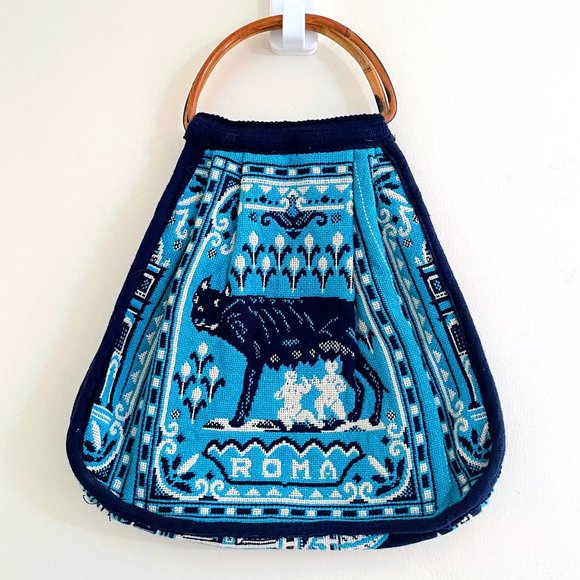 Vintage Handbags - Vintage 1980s Woven Souvenir Bag San Pietro St. Peter's Basilica/Roma Tote Bag